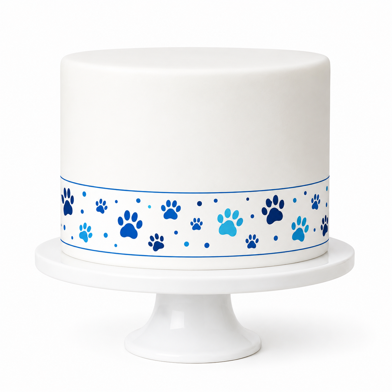 Tortenband Hundepfoten Blau auf weißer Torte