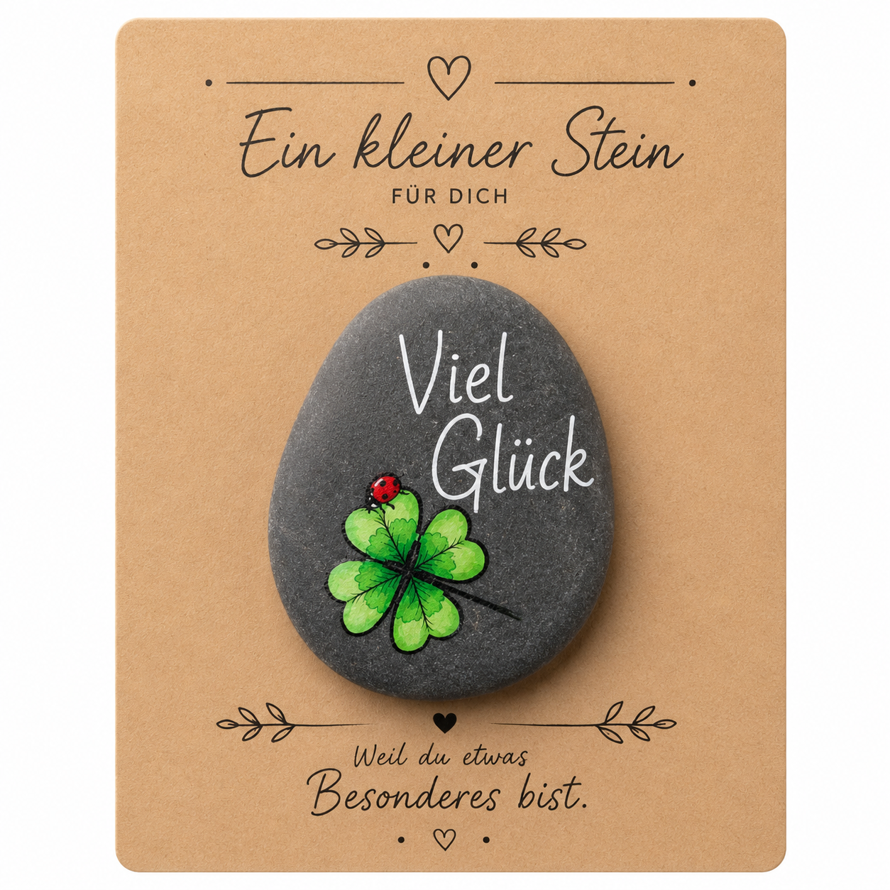 Glückstein Kleeblatt Viel Glück bemalt
