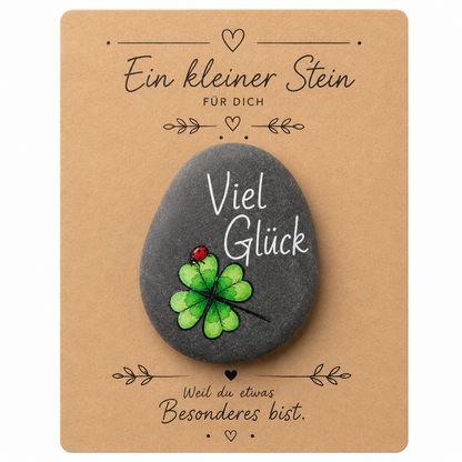 Glückstein Kleeblatt Viel Glück bemalt