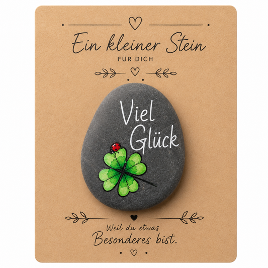 Glückstein Kleeblatt Viel Glück bemalt
