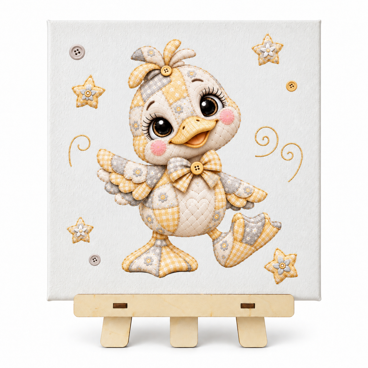 Leinwandbild Ente Patchwork auf Holzstaffelei – Wandbild Kinderzimmer personalisierbar