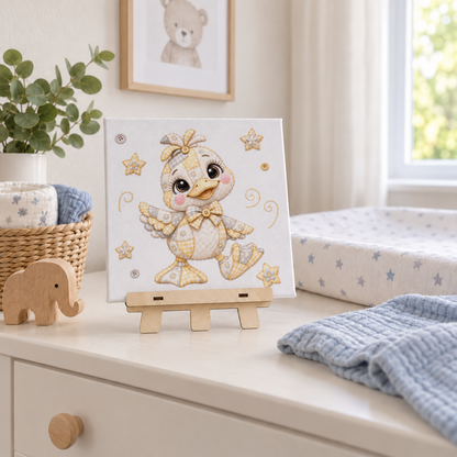 Leinwandbild Ente auf Holzstaffelei auf Wickelkommode – Dekoration Babyzimmer
