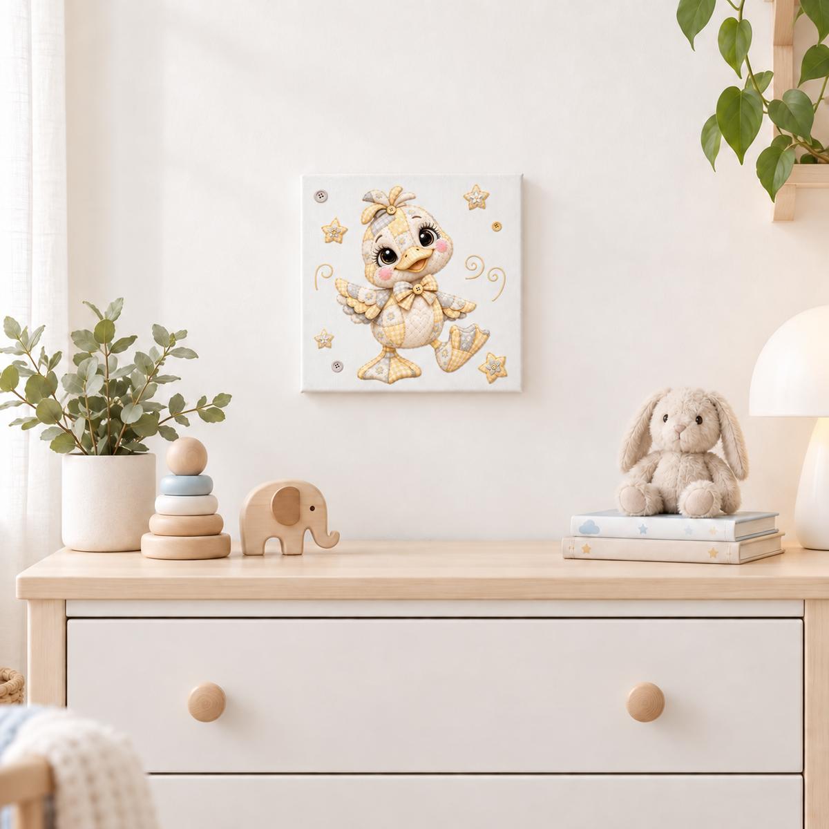 Leinwandbild Ente an Kinderzimmerwand über Kommode – Baby Deko Kinderzimmer