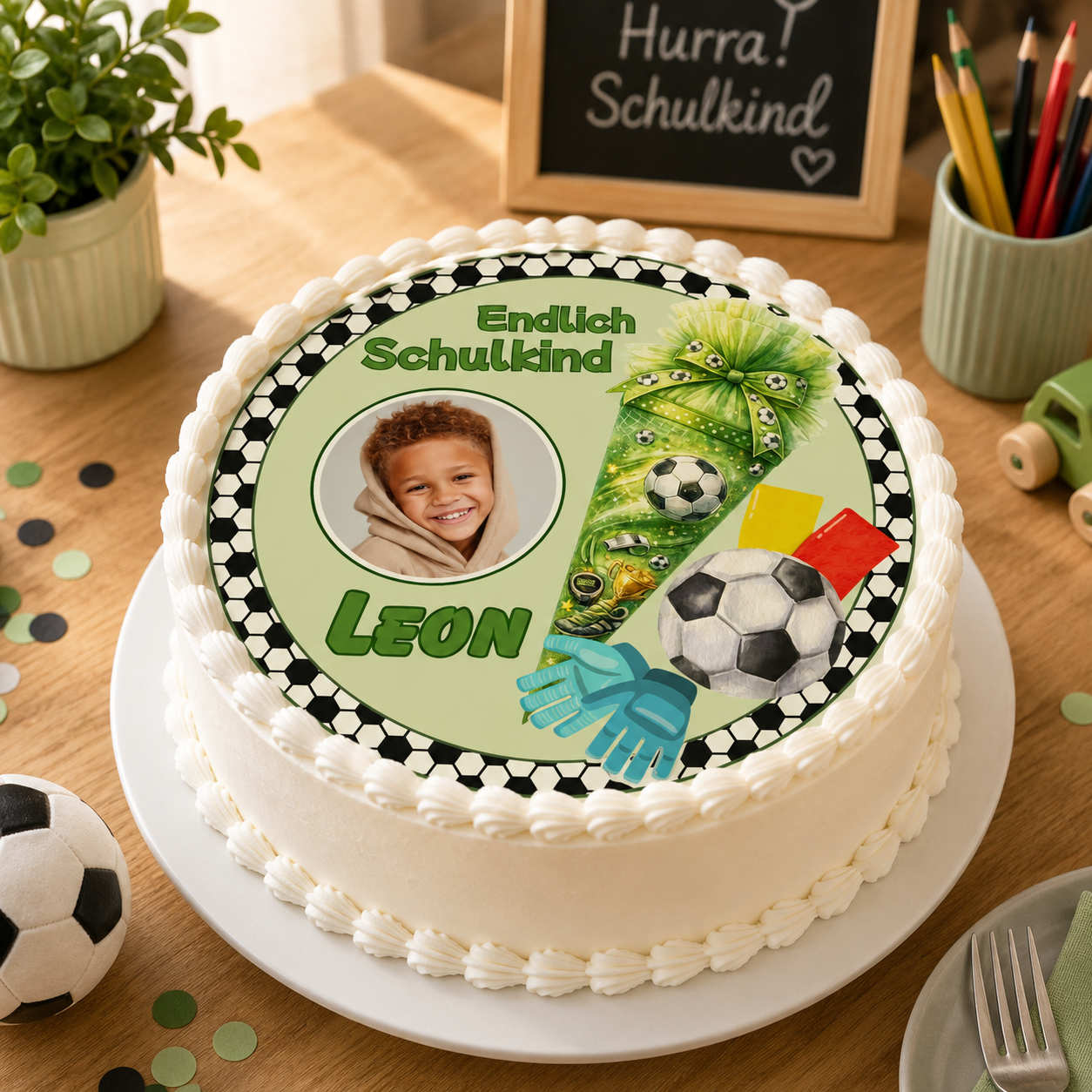 Tortenaufleger Einschulung Fußball – Endlich Schulkind