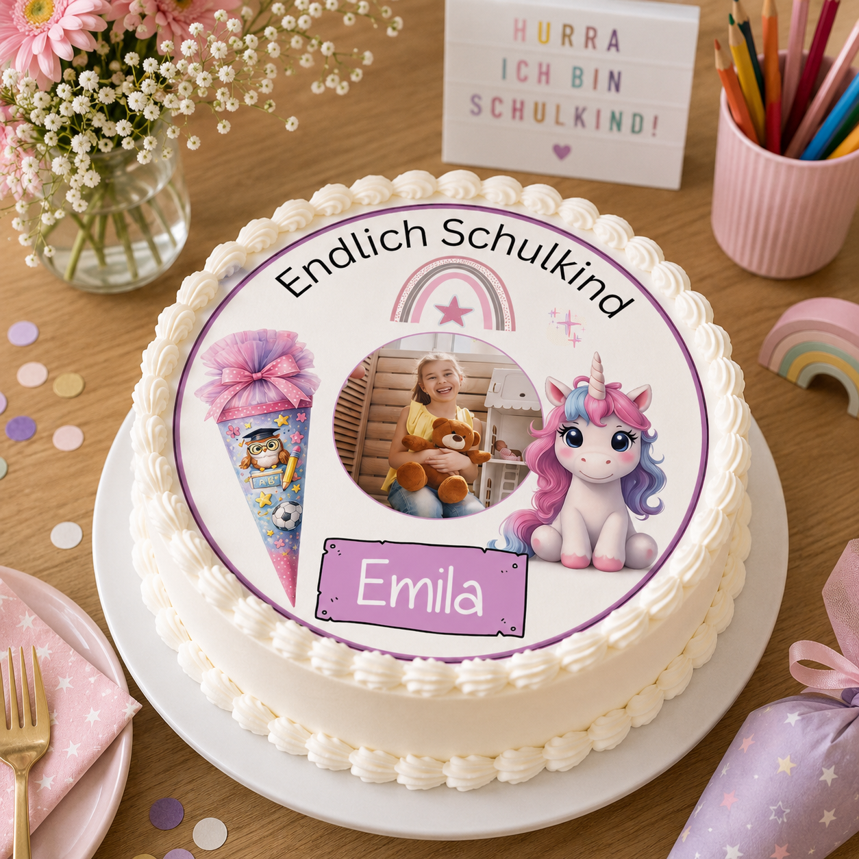Tortenaufleger Einschulung Einhorn – personalisiert