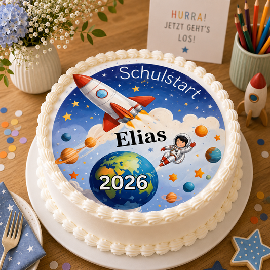 Tortenaufleger Einschulung Weltraum Rakete