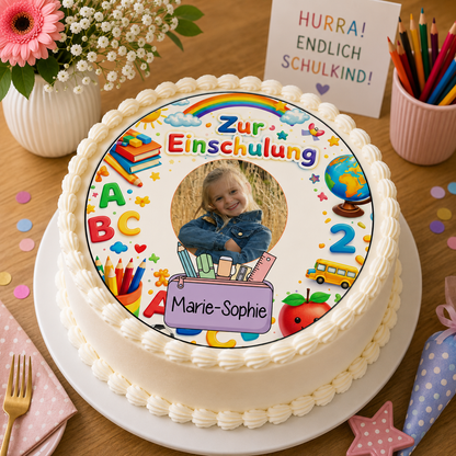 Tortenaufleger Einschulung bunt
