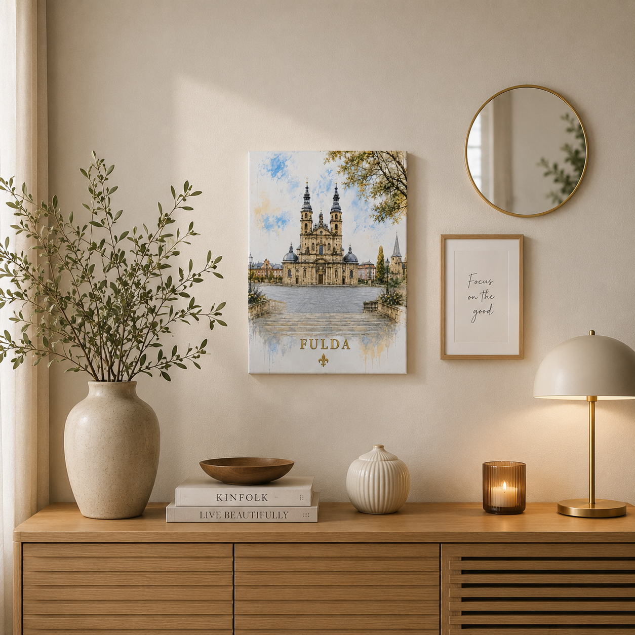 Keilrahmenbild Dom Fulda an der Wand – stimmungsvolle Raumansicht mit Deko