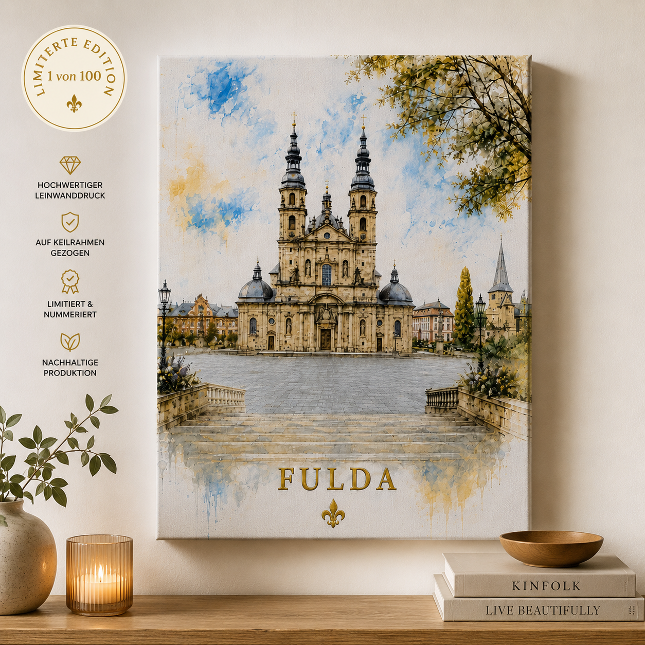 Detailansicht Leinwandbild Fulda Dom – Keilrahmen, Zertifikat, Nummerierung, limitierte Kunstauflage