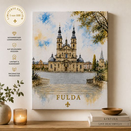 Detailansicht Leinwandbild Fulda Dom – Keilrahmen, Zertifikat, Nummerierung, limitierte Kunstauflage