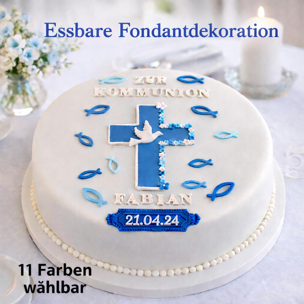 Tortendeko Kreuz Blumenrand Fische