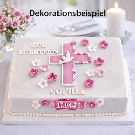 Tortendeko Kreuz +Taube +Blumenrand