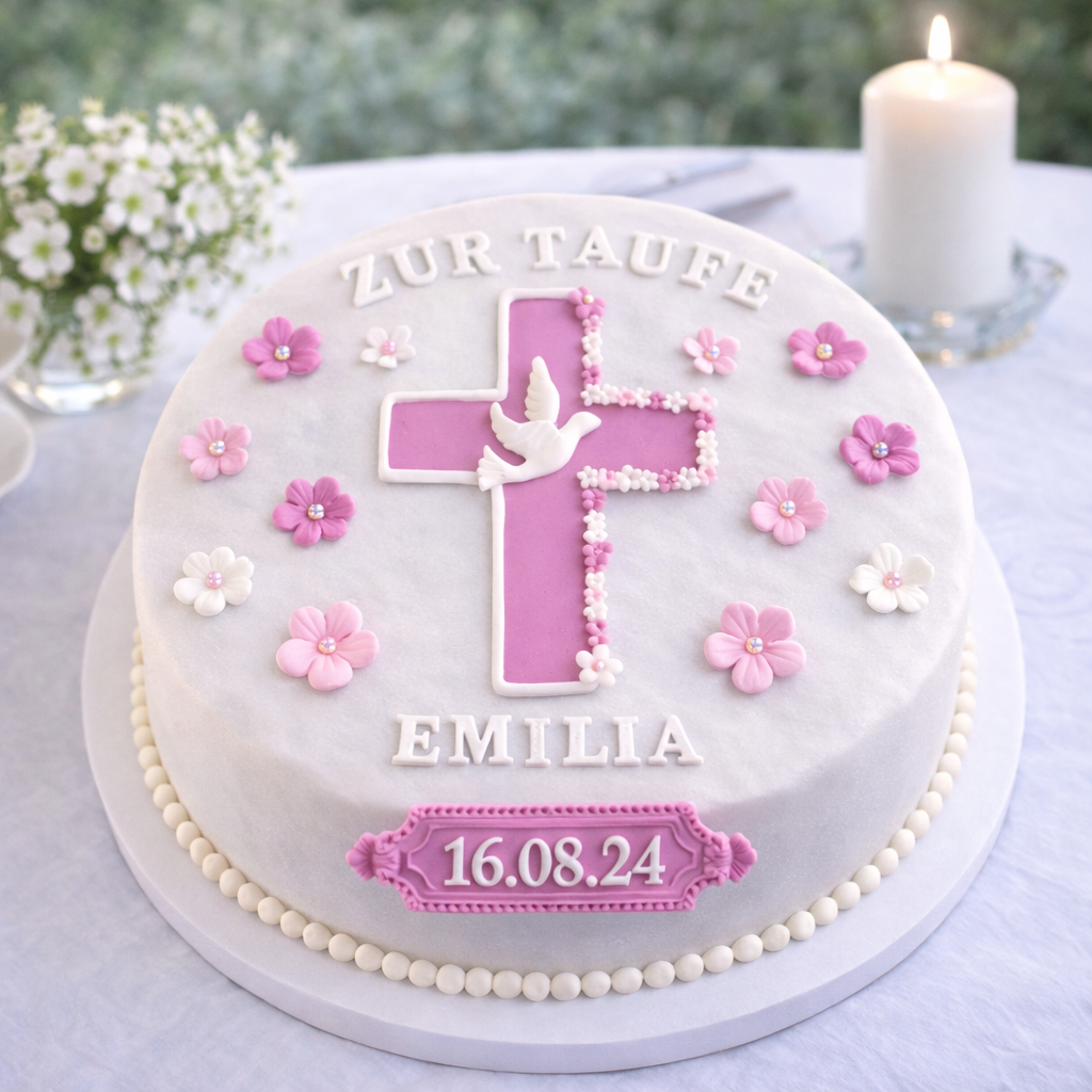 Tortendeko Kreuz +Taube +Blumenrand