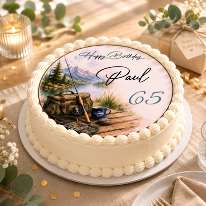 Tortenaufleger Happy Birthday Angler – personalisiert mit Name & Zahl
