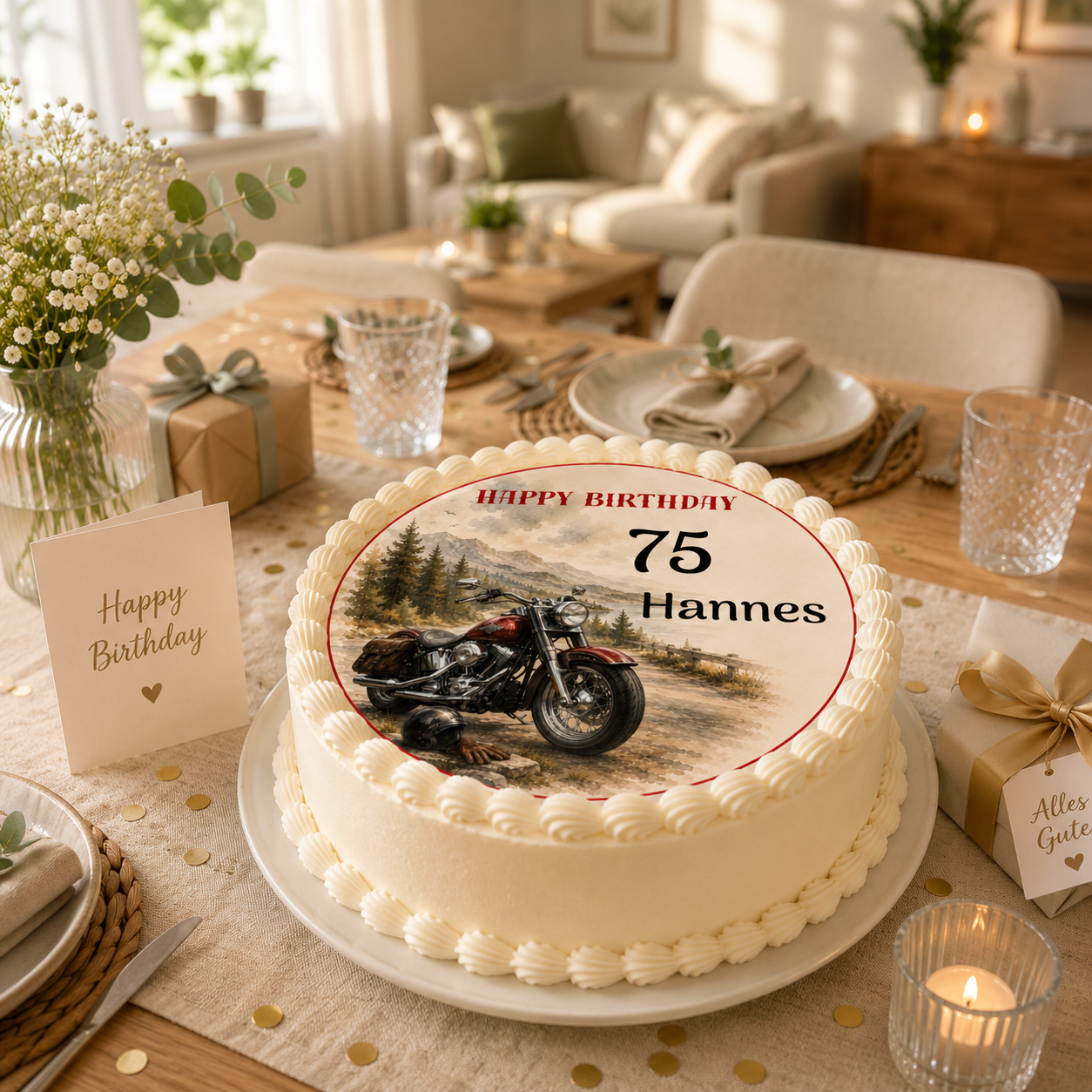 Tortenaufleger Happy Birthday Biker & Motorradliebhaber – personalisiert