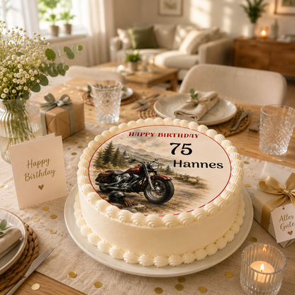 Tortenaufleger Happy Birthday Biker & Motorradliebhaber – personalisiert