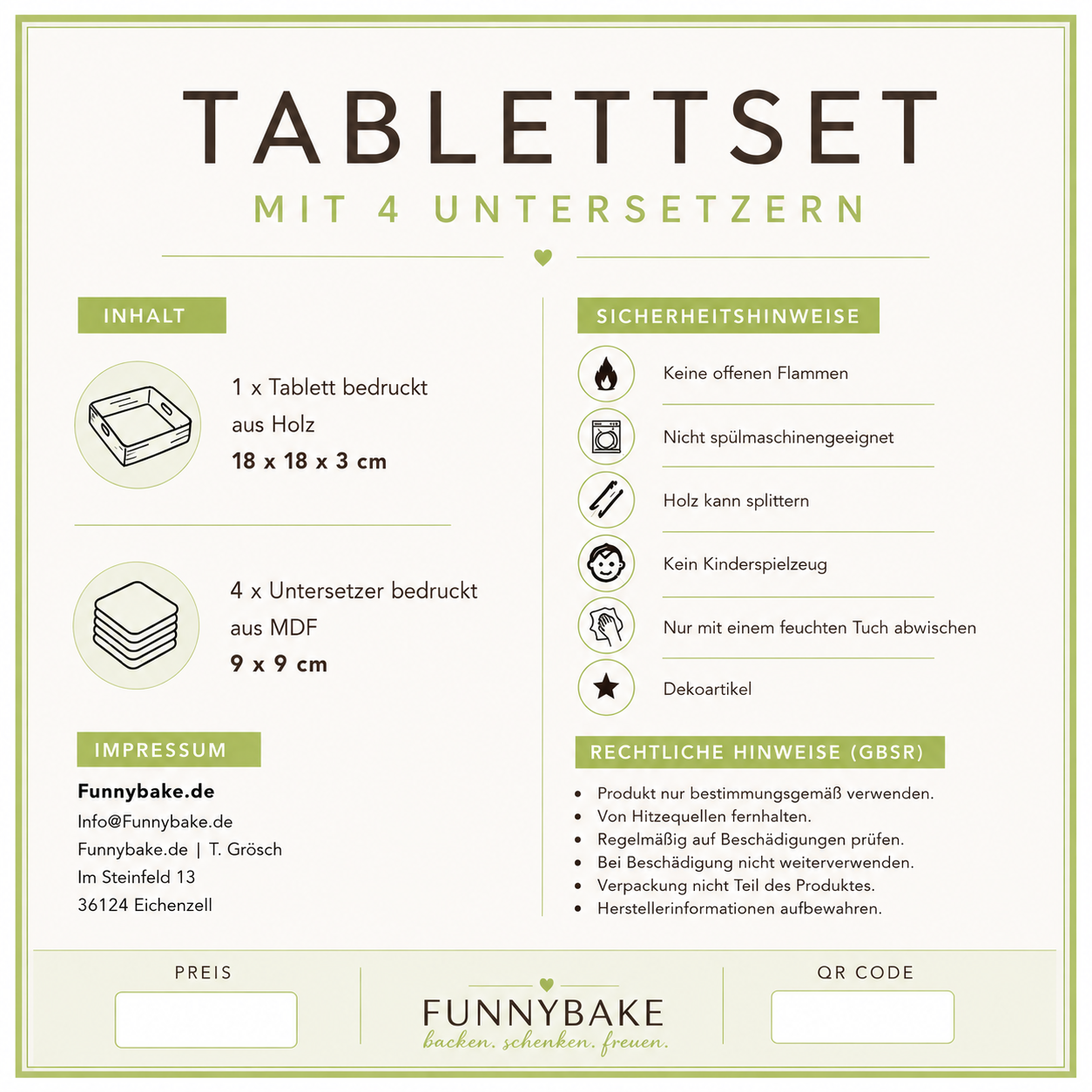Holztablett-Set mit 4 Untersetzern – Nordisches Leuchtturm-Motiv