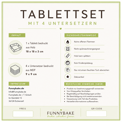 Holztablett-Set mit 4 Untersetzern – Katzenmotiv für Katzenliebhaber