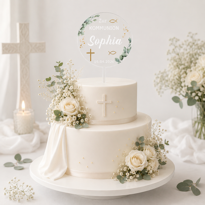 Kommunionstorte mit Acryl Tortenstecker personalisiert – Caketopper Kommunion Mädchen Jungen
