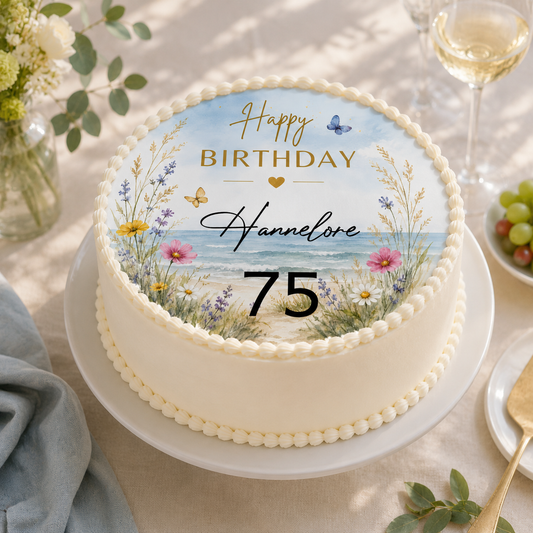 Tortenaufleger Blumen Frau Geburtstag – personalisierbar mit Name & Zahl