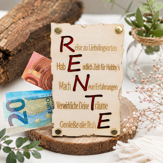 Holzkarte Rente Abschied Glückwunsch