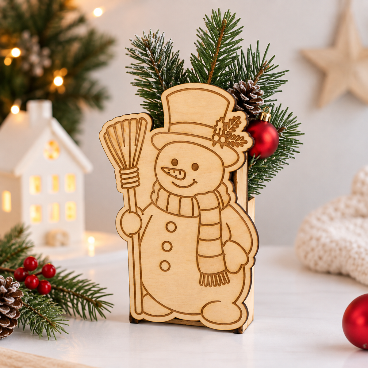 Schneemann Geschenkverpackung aus Holz