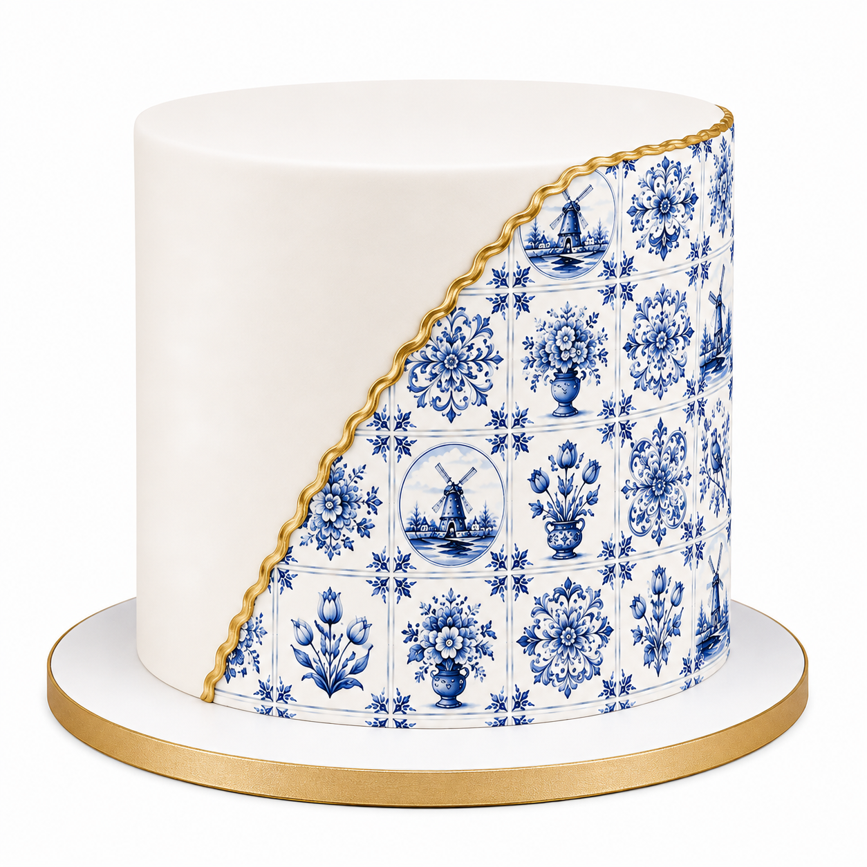 Tortenaufleger Holländische Fliesen auf Torte – elegantes Kachelmuster blau weiß