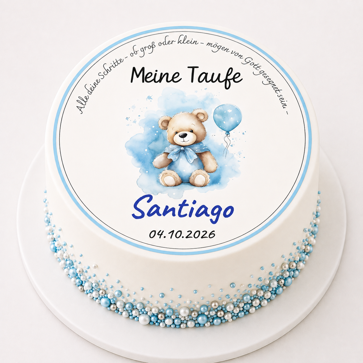 Tortenaufleger Taufe Junge Bär mit Ballon personalisiert