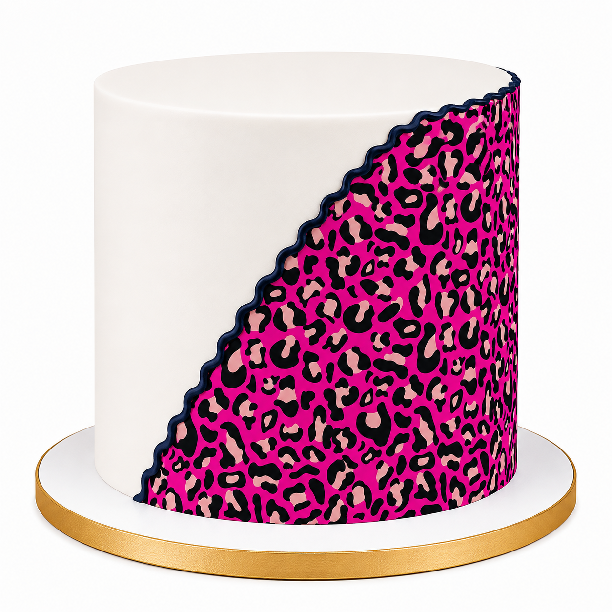 Weisse Fondanttorte mit pinkem Leopardenmuster Zuckerdekorpapier – moderne Geburtstagstorte Teenager