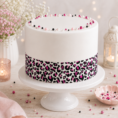 Tortenband Leopardenmuster Pink – essbares Zuckerpapier