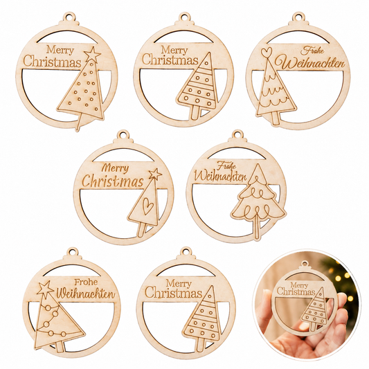 Weihnachtsbaumanhänger Holz Tanne - 6er Set mit Gravur