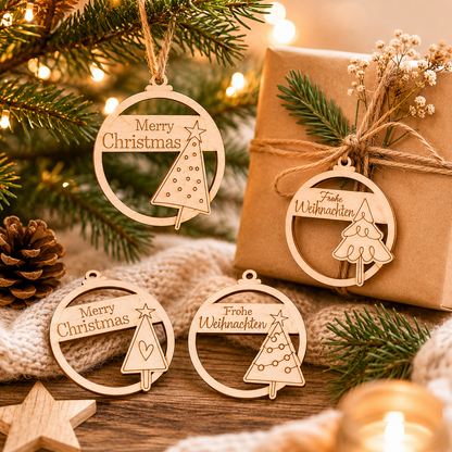 Weihnachtsbaumanhänger Holz Tanne - 6er Set mit Gravur