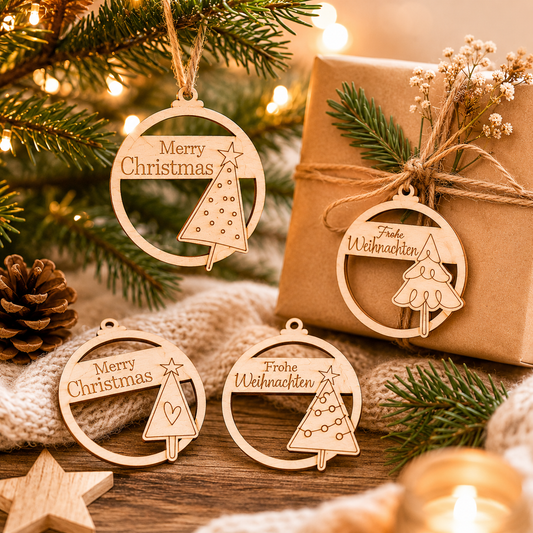 Weihnachtsbaumanhänger Holz Tanne - 6er Set mit Gravur