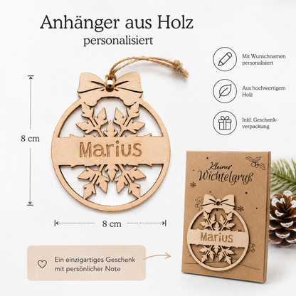 Holzanhänger Schneeflocke personalisiert - Weihnachtsbaumschmuck mit Gravur