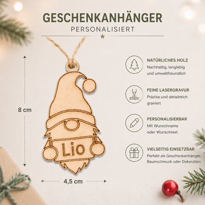 Holzanhänger Wichtel – personalisiert mit Namensgravur