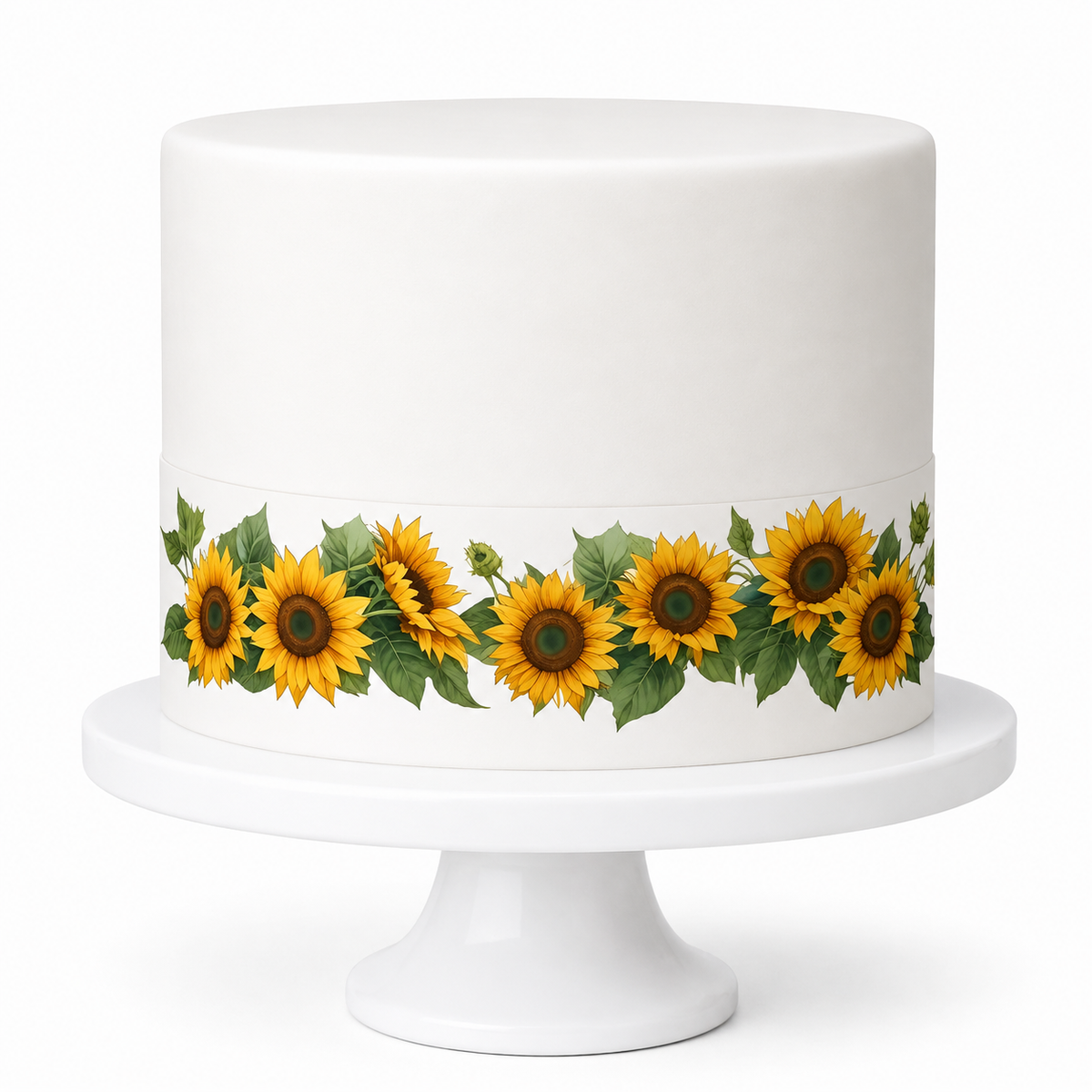 Tortenband Sonnenblumen mit Grün – essbare Tortendekoration