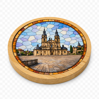 Bambus-Untersetzer Fulda Dom Herbst freigestellt, Produktfoto (KI-generiertes Bild)
