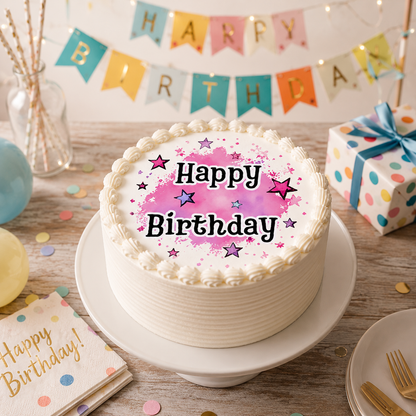Tortenaufleger Happy Birthday Pink – Girls, Teens & Frauen, essbar 20 cm