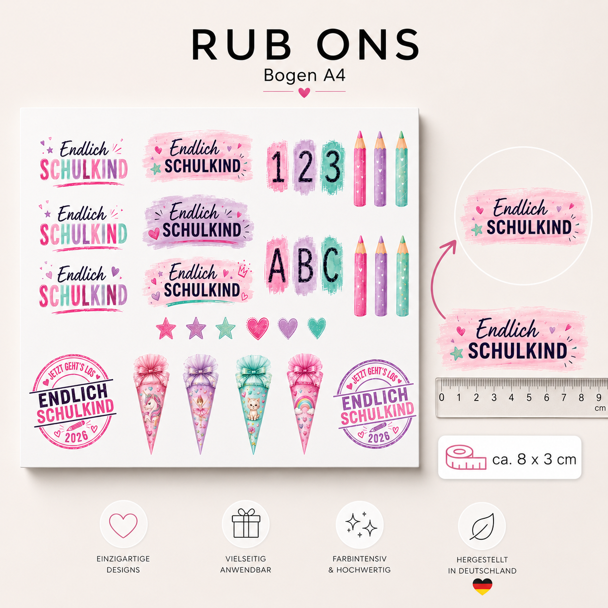 Rub Ons Einschulung Mädchen – Abreibebilder Schulanfang A4
