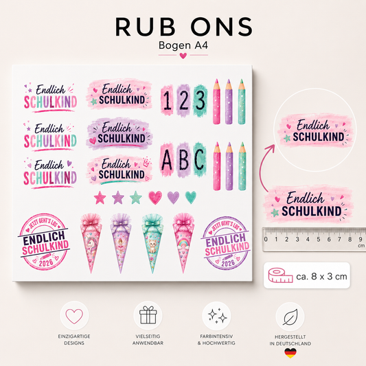 Rub Ons Einschulung Mädchen – Abreibebilder Schulanfang A4