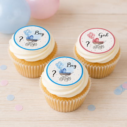 Muffinaufleger Gender Reveal Party – 24 essbare Aufleger