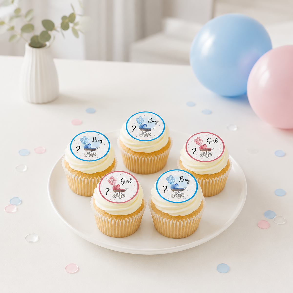 Muffinaufleger Gender Reveal Party – 24 essbare Aufleger