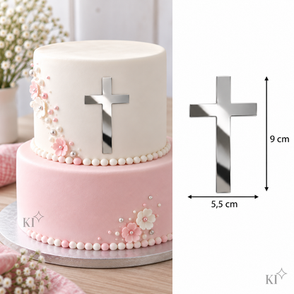 Kreuz aus Acryl mit Spiegeloptik – Tortendeko Taufe Kommunion