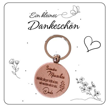 Schlüsselanhänger „Danke“ – aus Holz graviert - Funny Bake