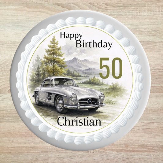 Tortenaufleger Happy Birthday Oldtimer & Autofan – personalisiert