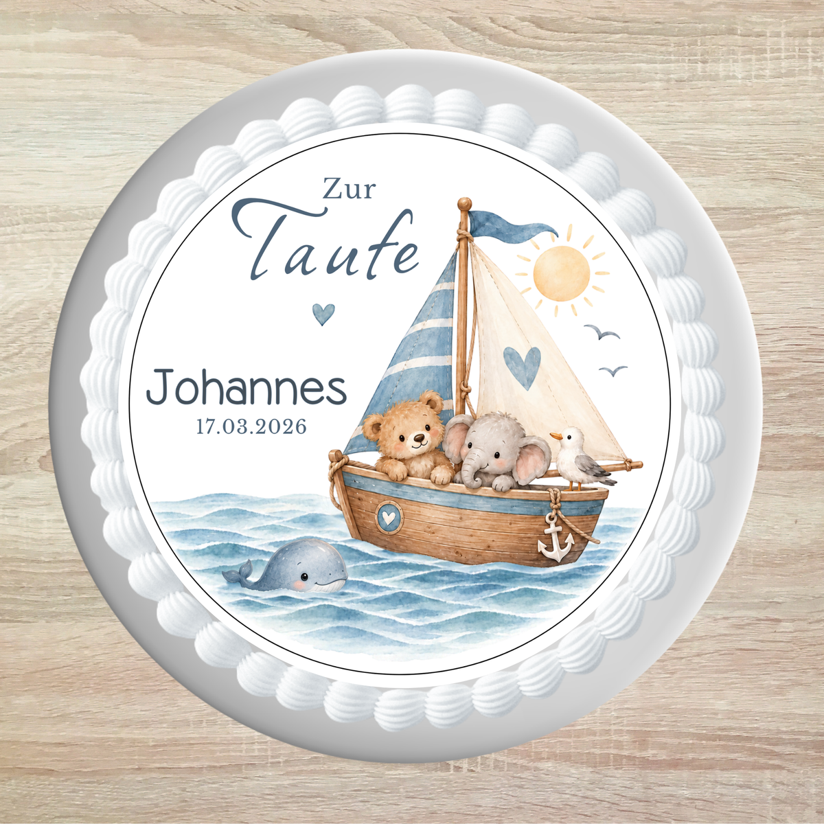 Tortenaufleger Taufe Arche Noah blau personalisiert
