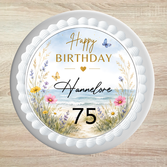 Tortenaufleger Blumen Frau Geburtstag – personalisierbar mit Name & Zahl