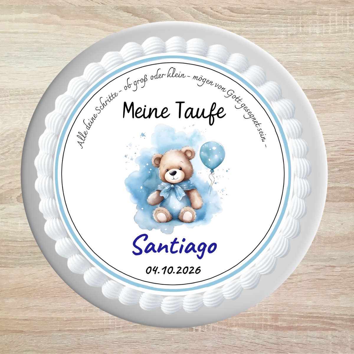 Tortenaufleger Taufe Junge Bär mit Ballon personalisiert