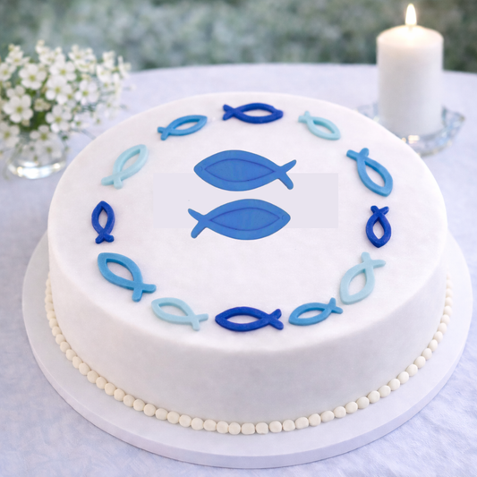 14 Fische aus Fondant – essbare Tortendekoration in Wunschfarben