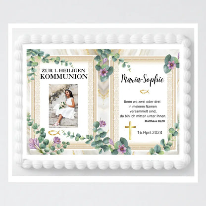 Tortenaufleger zur Kommunion mit Bild – für Blechkuchen www.funnybake.de